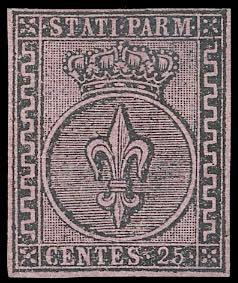 1852 - 25 cent. violetto (4), nuovo, gomma ... 
