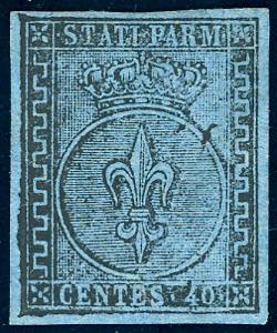 1852 - 40 cent. azzurro (5), gomma ... 