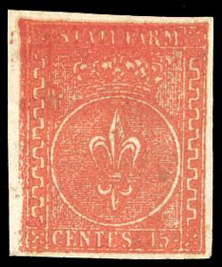 1853 - 15 cent. vermiglio (7), gomma ... 