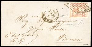 1859 - 15 cent. vermiglio, varietà stampa ... 