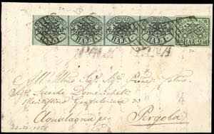 1858 - 1 baj verde grigiastro, striscia di ... 