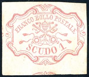 1852 - 1 scudo rosa carminio, parte ... 