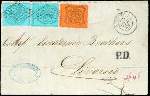 1869 - 5 cent. azzurro chiaro, coppia, 10 ... 