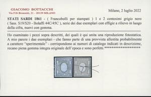 1861 - 1 cent. grigio nero e 2 ... 