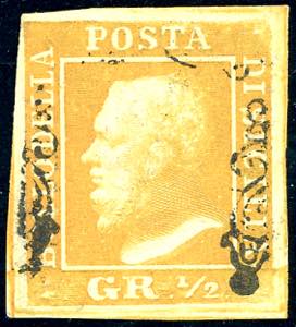 1859 - 1/2 grano giallo chiaro, I tavola, ... 