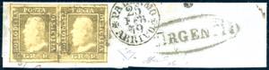 1859 - 1 grano bruno oliva, I tavola, coppia ... 