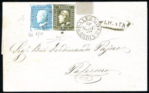 1860 - 2 grana azzurro, I tavola, ritocco n. ... 