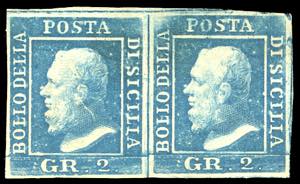 1859 - 2 grana azzurro, I tavola, carta di ... 