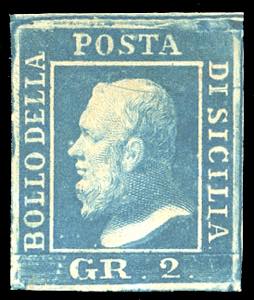 1859 - 2 grana cobalto, I tavola, carta di ... 