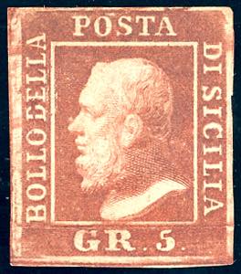 1859 - 5 grana rosso brunastro, I tavola, ... 