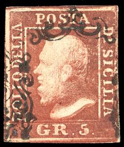 1859 - 5 grana rosso brunastro, I tavola, ... 