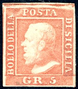 1859 - 5 grana vermiglio, I tavola, ritocco ... 