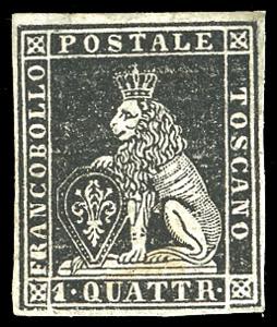 1851 - 1 quattrino nero su grigio (1), gomma ... 