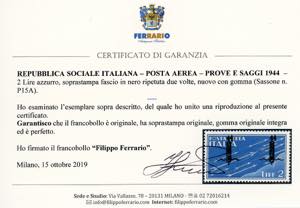 POSTA AEREA 1944 - 2 lire azzurro, ... 