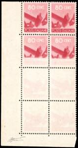 1945 - 80 cent. Democratica, blocco di otto, ... 