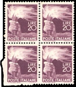 1945 - 20 lire Democratica (561), blocco di ... 