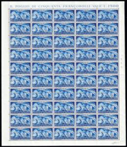 1949 - 50 lire U.P.U. (599), foglio nuovo di ... 