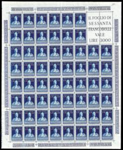 1949 - 50 lire Volta (612), foglio di ... 