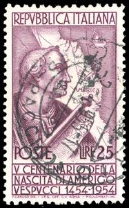 1954 - 25 lire Vespucci, dent. 12 1/4 x 13 ... 