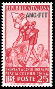 1954 - 25 lire rosa carminio, Pinocchio ... 