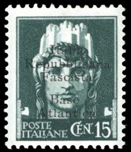 BASE ATLANTICA 1943 - 15 cent. verde grigio, ... 