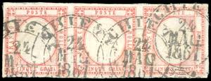1861 - 5 grana vermiglio (21a), striscia di ... 
