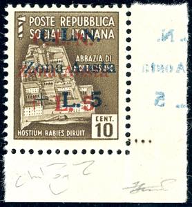 AOSTA 1945 - 5 lire su 10 cent. Monumenti ... 