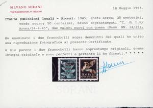 ARONA POSTA AEREA 1945 - 25 cent. ... 