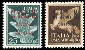 ARONA POSTA AEREA 1945 - 25 cent. verde ... 