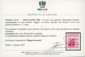 MACCAGNO 1945 - 20 cent. Monumenti ... 