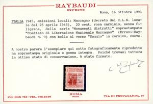 MACCAGNO 1945 - 20 cent. Monumenti ... 