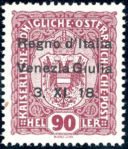VENEZIA GIULIA 1918 - 90 h. lilla rosso, non ... 