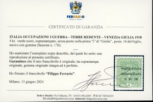 VENEZIA GIULIA 1918  - 4 kr. Verde ... 