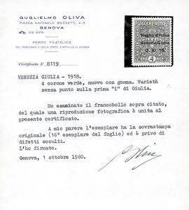 VENEZIA GIULIA 1918  - 4 kr. Verde ... 