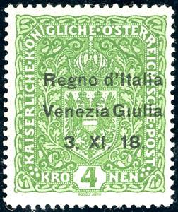 VENEZIA GIULIA 1918  - 4 kr. Verde scuro, ... 
