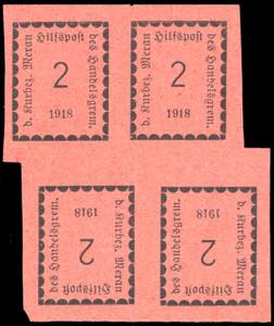 MERANO 1918 - 2 h. rosa, blocco di quattro ... 