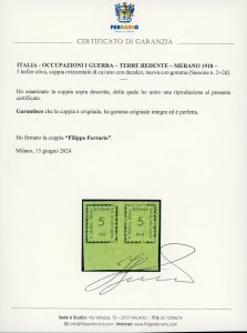 MERANO 1918 - 5 h. oliva, coppia ... 