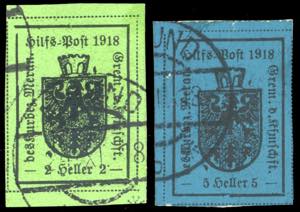 MERANO 1918 - 2 h. verde e 5 h. azzurro ... 