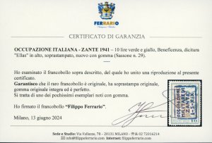 ZANTE 1941 - 10 l. Beneficienza, ... 