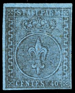 1852 - 40 cent. azzurro (5), gomma ... 