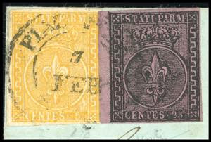1858 - 25 cent. violetto e 5 cent. ... 
