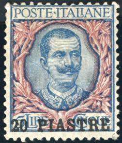 COSTANTINOPOLI 1908 - 20 piastre su 5 lire ... 