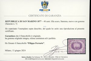 1877 - 40 cent. lilla scuro Stemma ... 