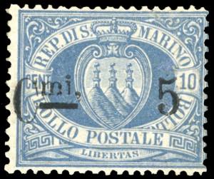 1892 - 5 cent. su 10 cent. OLTREMARE Stemma, ... 