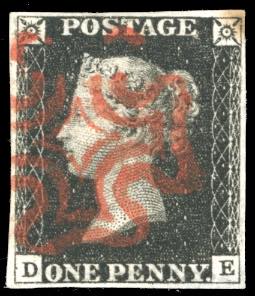 GRAN BRETAGNA 1840 - 1 p. nero Penny black, ... 