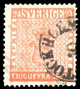 SVEZIA 1855 - 24 s. rosso (5), usato, ... 