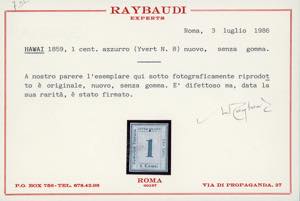 HAWAI 1859 - 1 cent. azzurro, ... 