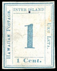 HAWAI 1859 - 1 cent. azzurro, Missionari ... 