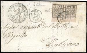 1852 - 5 baj rosa chiaro, coppia orizzontale ... 