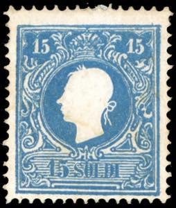 1859 - 15 soldi azzurro, II tipo (32), gomma ... 